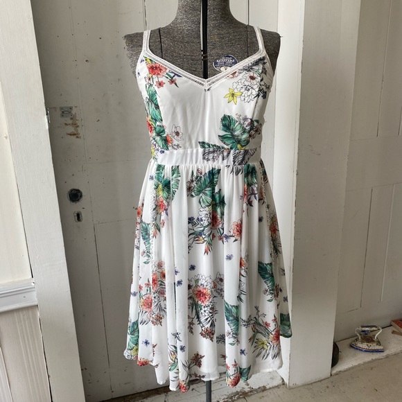 Torrid Sheer Floral Sun Dress with Crochet Spaghetti Straps & Trim - Picture 1 of 15